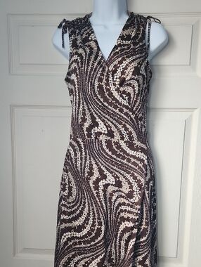 Bisou Bisou Brown & Cream Swirl Wrap Dress